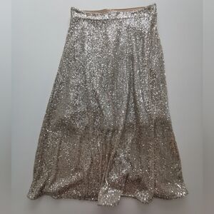 Last Chance: Dynamite Champagne Sequin Lined Midi Skirt